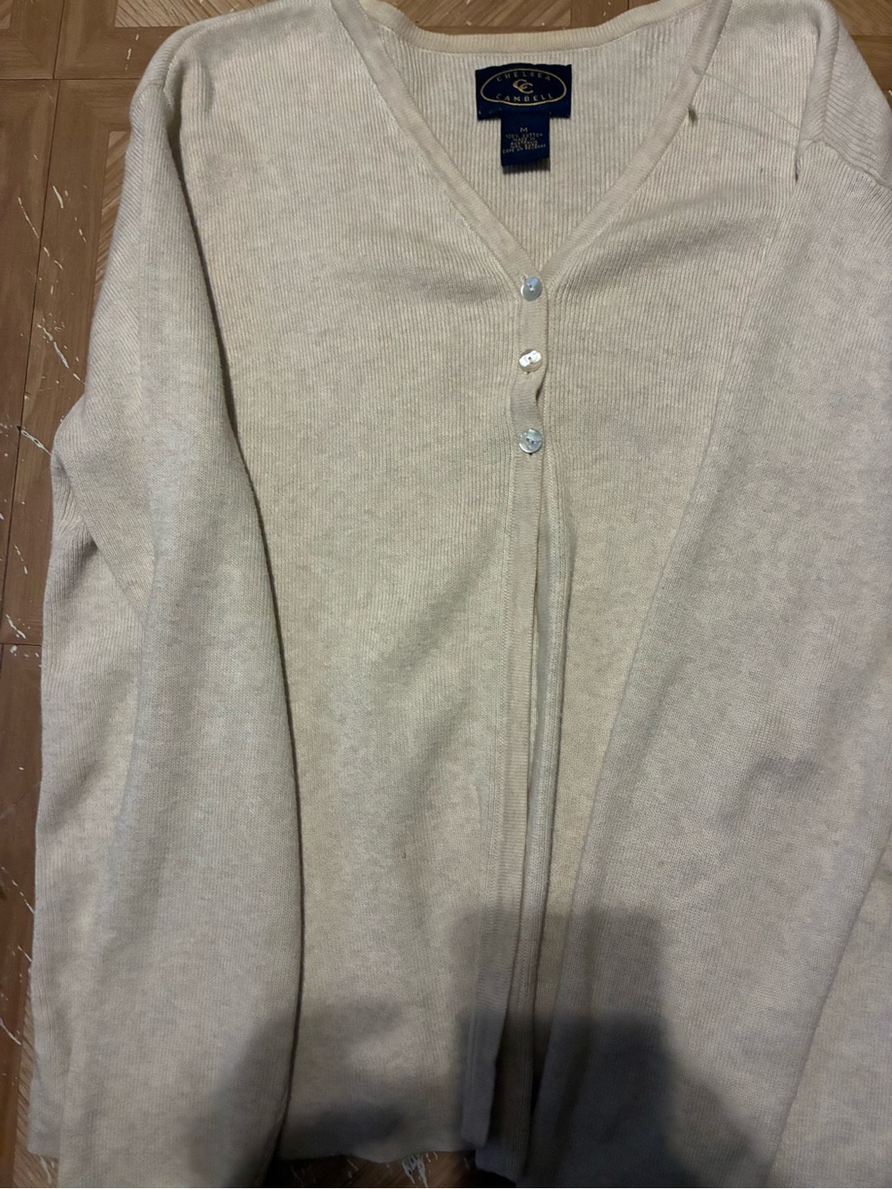Camel Cashmere-Blend V-Neck Cardigan in Light Cream